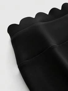 SHEIN Cheerettes 女士纯色弧形下摆长袖T恤和短裤运动套装 - 黑色 - 查看 6