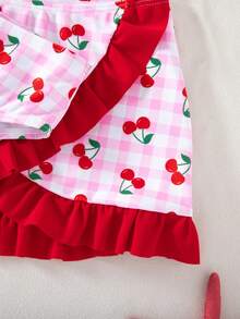 SHEIN 3pcs Young Girl Cherry Print Knit Bikini Set - Multicolor - View 8