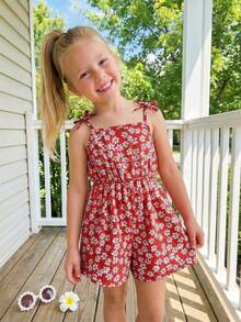 Emery Rose Kids Emery Rose Kids 小女孩碎花吊带连体衣 - 紅色 - 查看 4