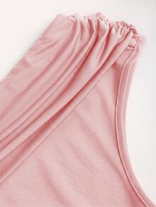 Vestido mini ajustado con hombro asimétrico, cintura fruncida y decoración de hebilla metálica, para primavera/verano - Rosa vieja - Ver 6