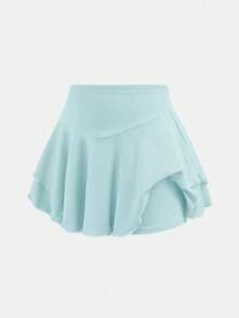SHEIN Tween Girls' Solid Color Casual Versatile Daily & Sports Skort - Mint Green - View 5