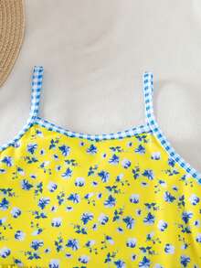 SHEIN Young Girl Ditsy Floral Knit Romper Swimsuit - Multicolor - View 6