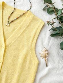 Travachic Women's Versatile 3D Embroidered Button Knit Vest Summer Top  Holiday Outfits Office Outfits For Women - Yellow - View 4