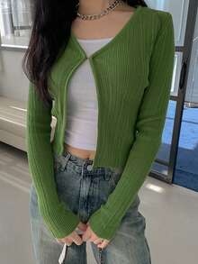 Dazy Tall Women's Solid Color Fitted Cardigan Sweater,Long Sleeve Tops,Fall Clothes Jacket - Green - View 8