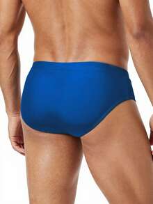 Manfinity KASUA Men's Solid Color Briefs, Suitable For Swimming Trunks, Summer Pool, Beach Resort - Blue - View 2
