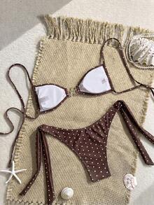 Swim Mod Conjunto de Maiô Bikini Feminino de Duas Peças com Estampa Tropical, Casual de Férias - Multicolorido - Visão 3