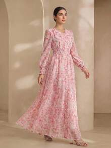 Graceveil Fashionable Romantic Embroidered Floral Long Dress For Women Fall Cloth For Women Elegant Vacation - Pink - View 6
