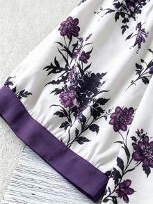 Linhara Striped & Leopard Print Patchwork Casual Elegant Vacation Suitable Western Cowgirl Plus Size Dolman Sleeve Blouse, Suitable For Commuting, Leisure, All Seasons - Purple - View 3