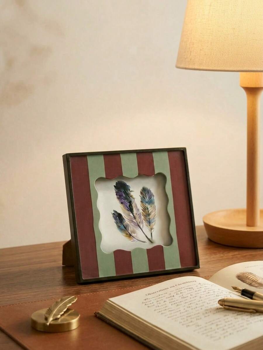 Cirelle Vintage Picture Frame With Stripe Design, Square Bohemian Photo Frame For Tabletop Decor, Retro & Unique Home Accent