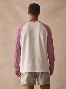 Musero Crew Neck Oversized Long Sleeve Dropped Shoulder Contrast Sleeves Tshirt Spring Summer Essentials - Pink - View 4