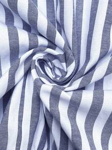 Lyckli Maternity Striped Tie-Waist Sleeveless Romper - Blue and White - View 6