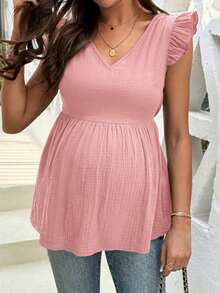 SHEIN Maternity Vacation Casual Solid Color Tie Back Blouse - Dusty Pink - View 5