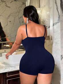 NU&NOW Plus Size Women Lace Patchwork Sexy Daily Wear Date Night Jumpsuit Navy Blue Summer - Navy Blue - View 2
