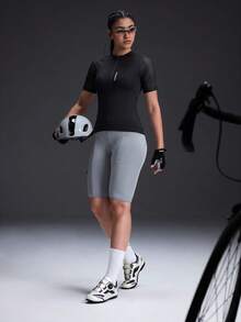 Powerista Women's Patchwork Sheer Mesh Raglan Sleeve Zip-Up Cycling Jersey Top - Black - View 5