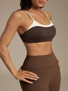 Silquee Women's Contrast Color Everyday Fitness Sports Bra - Brown - View 7
