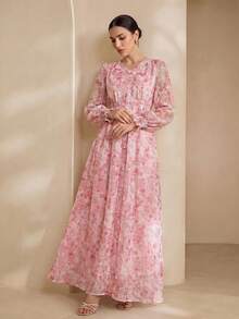Graceveil Fashionable Romantic Embroidered Floral Long Dress For Women Fall Cloth For Women Elegant Vacation - Pink - View 4