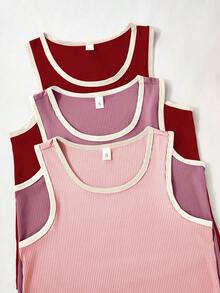 Snug Zone 6pcs/Set Women Contrast Trim Casual Camisole And Shorts Pajama Set, Multi-Color - Multicolor - View 4