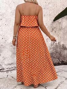 Breezaya Plus Size Full Print Camisole Dress With Layered Look - Orange - View 2