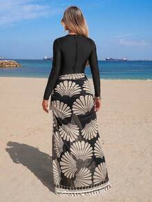 Swim Mulvari 26SS 春夏度假海滩高级优雅保守波西米亚风两件套布基尼泳衣套装（含裙装） - 黑色 - 查看 3