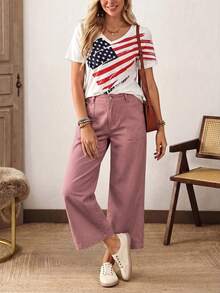 EMERY ROSE Plus Size Women Loose Straight Leg Jeans With Pockets, Casual Nine-Minute Pants Holiday Dusty Pink Summer - Dusty Pink - View 7