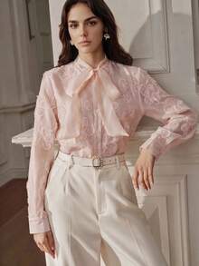 Anewsta Women's New Elegant Romantic Long Sleeve Shirt With Pearl Embroidery Design, Slimming Luxurious Party Blush Pink Autumn - Pink - View 4