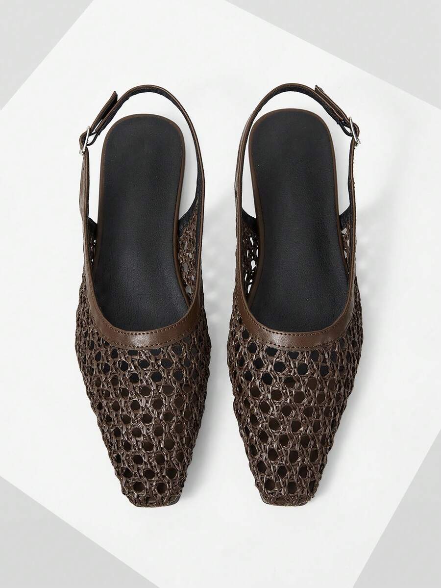 Mnmlis Giày sandal nữ kiểu Pháp dệt rỗng với gót mỏng, kiểu dáng mới năm 2026 của châu Âu và Mỹ. - Cà phê nâu - Xem 1