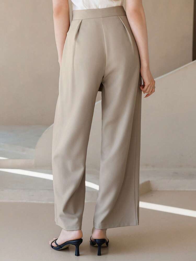 Women's High Waist Loose Fit Palazzo Pants, Tie Waist Design, Versatile Straight Leg Trousers, Suitable For Spring & Summer Business Casual Woman