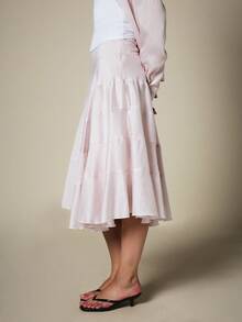 KSTM Striped Asymmetrical Midi Tiered Ruffle Skirt With High Waist Flowy Feminine Spring Summer Style - Multicolor - View 3