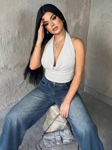 Dayanna Comas Top corto sin mangas con cuello redondo para mujer, rojo, sexy, estilo Y2K, color liso, casual, streetwear - Blanco - Ver 5