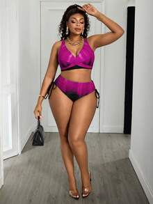Slaydiva Plus Size Women 2pcs Printed Thick Strap Sexy Beach Vacation Vacation Bikini Swimwear Summer - Multicolor - View 4