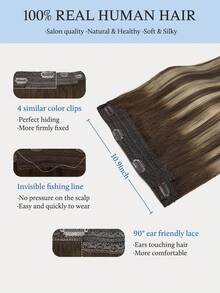 Ekstensi Rambut Halo Rambut Manusia Asli 100% Tanpa Sambungan, Panjang 12-16 inci, Lurus, Lembut, Warna Cokelat Tua hingga Emas Karamel, Ekstensi Rambut Remy dengan Jepitan. - S4/26/4 - View 4