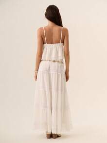 Willow Rêve Women's Lace Patchwork Camisole And Maxi Skirt Set, Bohemian Style Cottage Core Boho, Vacation Style, Romantic Style Picnic Vacation Off White Summer - White - View 2