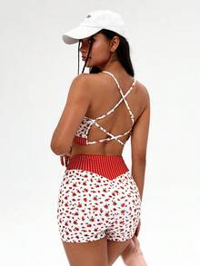 SHEIN Unity 2pcs Yoga Camisole & Biker Shorts Set, Printed Design, Criss-Cross Back Strap, Fashionable & Sexy - Multicolor - View 6