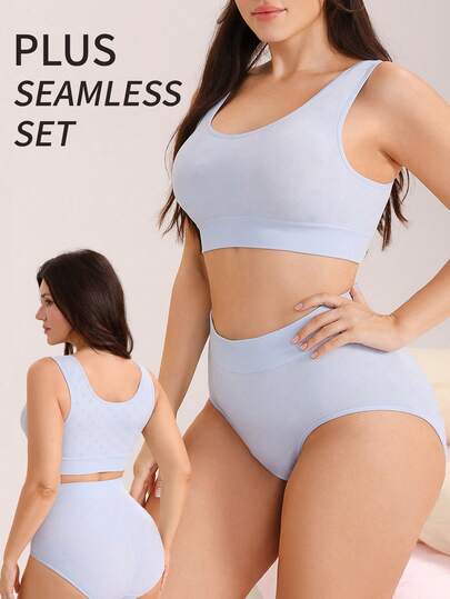 Eraneu 2pcs/Set Plus Size Women Seamless Comfortable Sleepwear Set