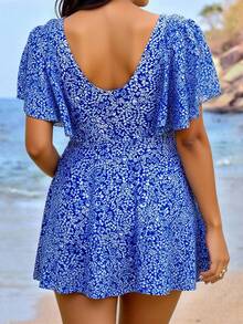 Swim Lushoire Plus Size Women's Pink Ditsy Floral Short Sleeve Tankini Swimsuit - Multicolor - View 2