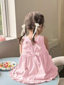 SHEIN LMoss Kids Babygirl Cute & Elegant Bowknot Summer Dress - Coral Pink - View 1