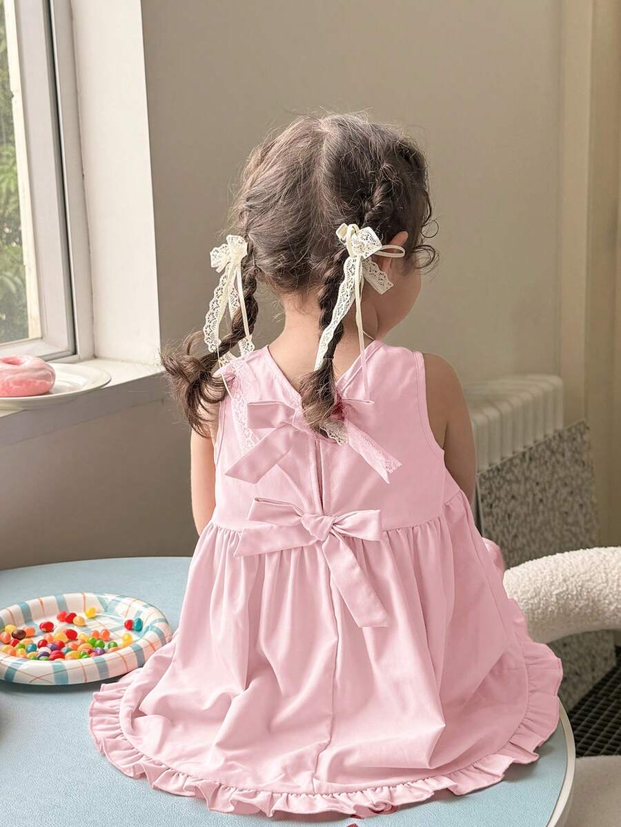 SHEIN LMoss Kids Babygirl Cute & Elegant Bowknot Summer Dress - Coral Pink - View 1