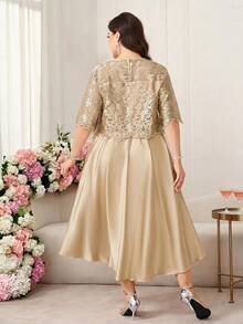 Reflora Plus Size Elegant Lace Patchwork Party Dress - Champagne - View 2