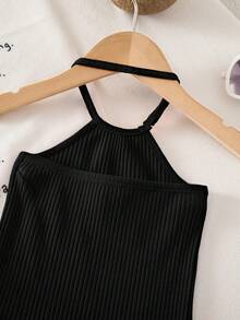 SHEIN Vestido de camisola de punto casual y lindo para bebé niña de vacaciones - Negro - Ver 5