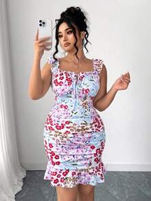 Elenzga Váy ngắn kiểu áo tunic dành cho nữ cỡ lớn theo phong cách Châu Âu và Mỹ, thích hợp cho mùa hè/xuân. - Nhiều màu - Xem 1