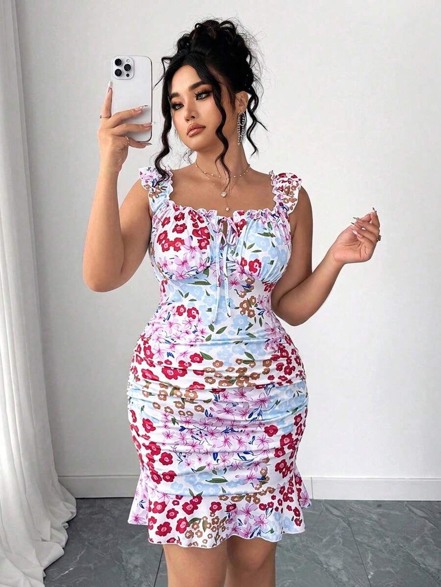 Elenzga Váy ngắn kiểu áo tunic dành cho nữ cỡ lớn theo phong cách Châu Âu và Mỹ, thích hợp cho mùa hè/xuân. - Nhiều màu - Xem 1