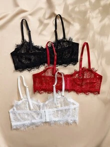 Charlaine 3件套女士蕾丝拼接可调节性感日常文胸 - 彩色 - 查看 2