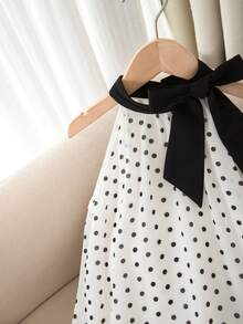 SHEIN Young Girl Woven Colorblock Polka Dot Pattern Casual Sleeveless Dress - Multicolor - View 9