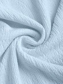 Sweetra Setelan 2 Potong Modis Warna Polos dengan Tali Bahu Miring dan Detail Kerut, Cocok untuk Liburan Musim Panas, Warna Biru Muda yang Elegan - Baby Blue - View 3