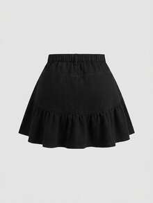 SHEIN MOD Falda vaquera con volantes para mujer de talla grande - Negro - Ver 2