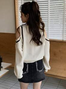 DAZY Women's Open Shoulder Long Sleeve Sweatshirt,Long Sleeve Tops,Fall Clothes,Back To School Clothes - Beige - View 2