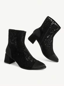 CUCCOO CHICEST Giày nữ Thu/Đông mới, họa tiết hoa, ren thêu, gót vuông nhọn, gót trung bình, thanh lịch, lãng mạn, ngọt ngào, thời trang, phong cách Gothic tối màu, lưới đen cổ điển, ren, da giả, bốt nữ thời trang, bốt cổ trung, bốt ngắn, giày dự tiệc, tiệc trà chiều, hẹn hò, tiệc tùng, trang phục thanh lịch, dạ hội, Halloween, Giáng sinh, Lễ Tạ ơn - màu đen - Xem 4