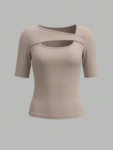 Selamara 3pcs Women Solid Color Hollow Out Fitted Casual Short Sleeve Top Set - Multicolor - View 3