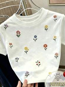 Franclia Camiseta de mujer de manga corta con cuello redondo y estampado floral, para verano - Blanco - Ver 4