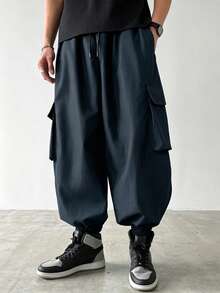 PAVTROS Pantalones holgados tipo harén para hombres con tobillos con puños - azul real - View 6